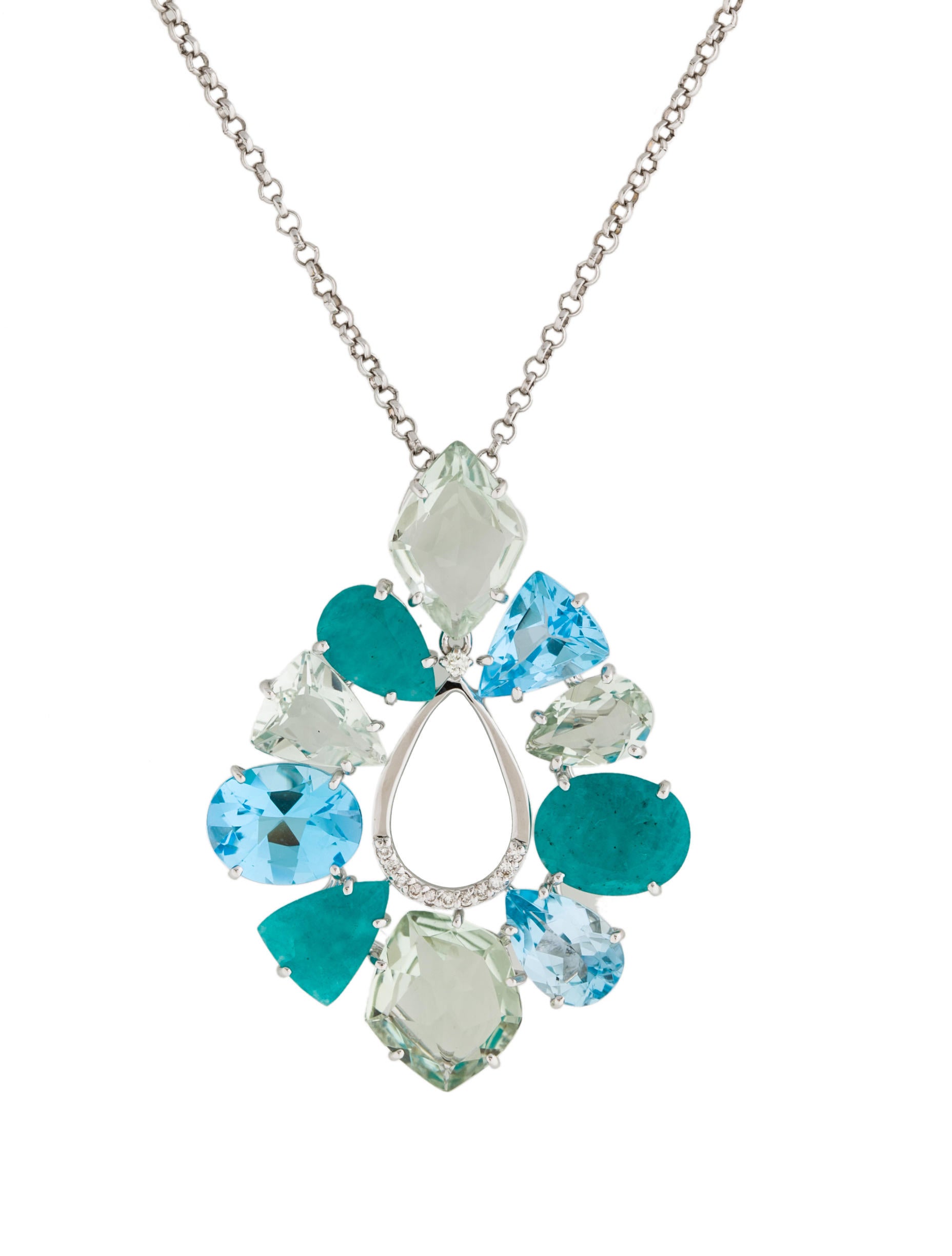 Multi-Gemstone and Diamond Pendant Necklace - Necklaces ...