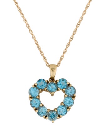 14K Blue Topaz Heart Pendant