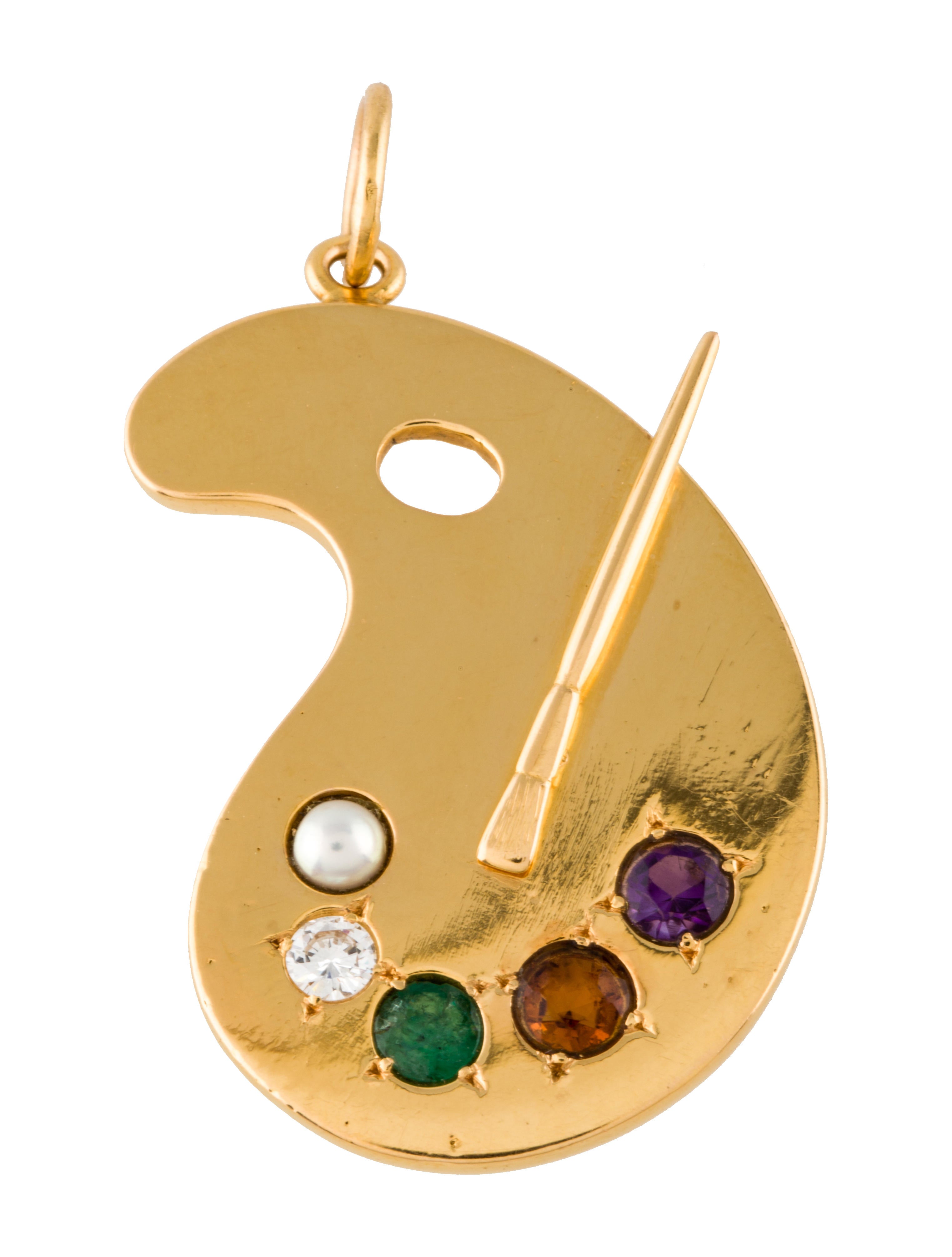 18K Multigem Painter's Palette Pendant Necklaces FJP20431 The