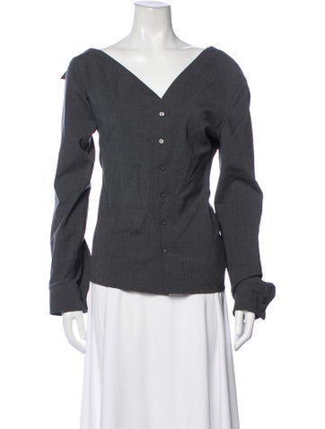 Pre-owned Jade Cropper Virgin Wool V-neck Button-up Top In Grey