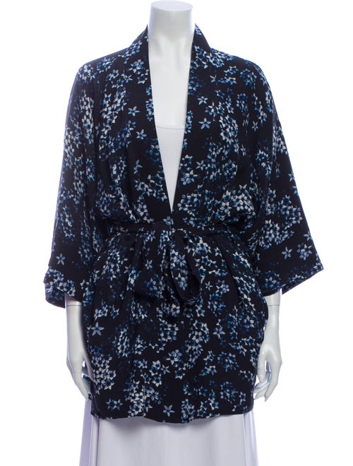 Fleur Du Mal Silk Floral Print Robe Blue