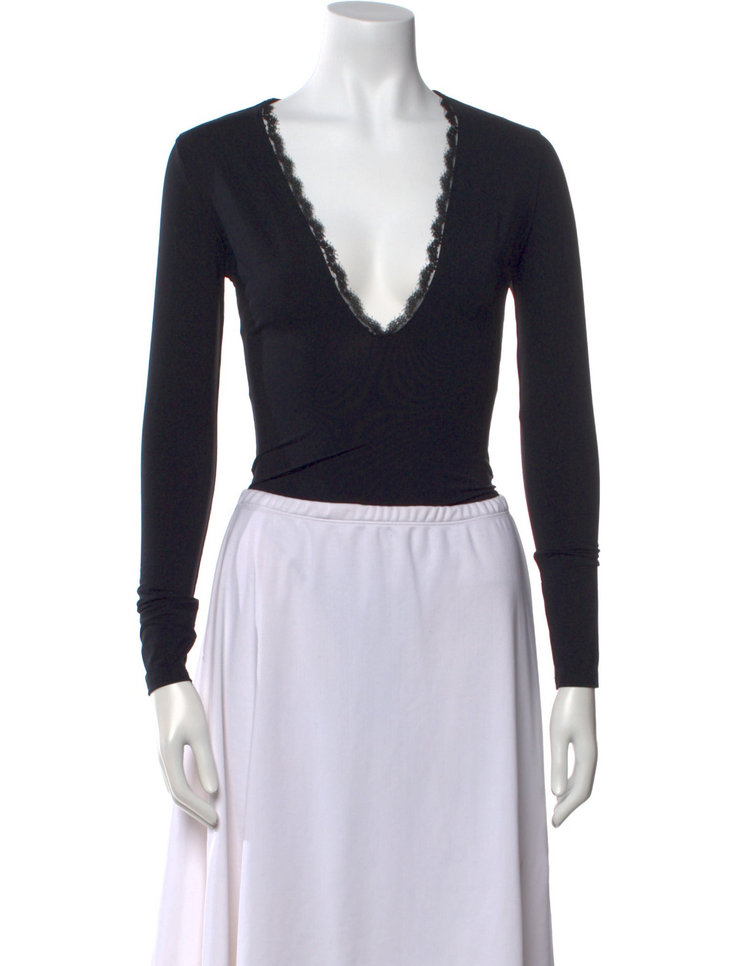 Fleur Du Mal Plunge Neckline Long Sleeve Crop Top