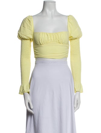 Fleur Du Mal Square Neckline Long Sleeve Crop Top