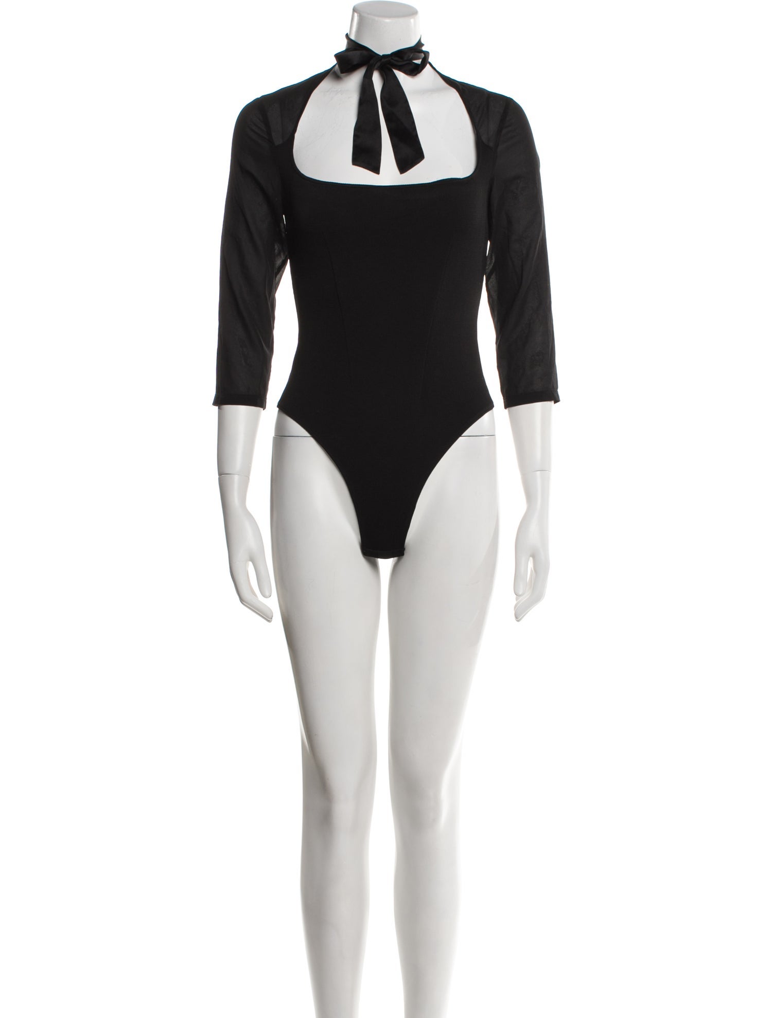 Fleur Du Mal Tie Neck Three-Quarter Sleeve Bodysuit