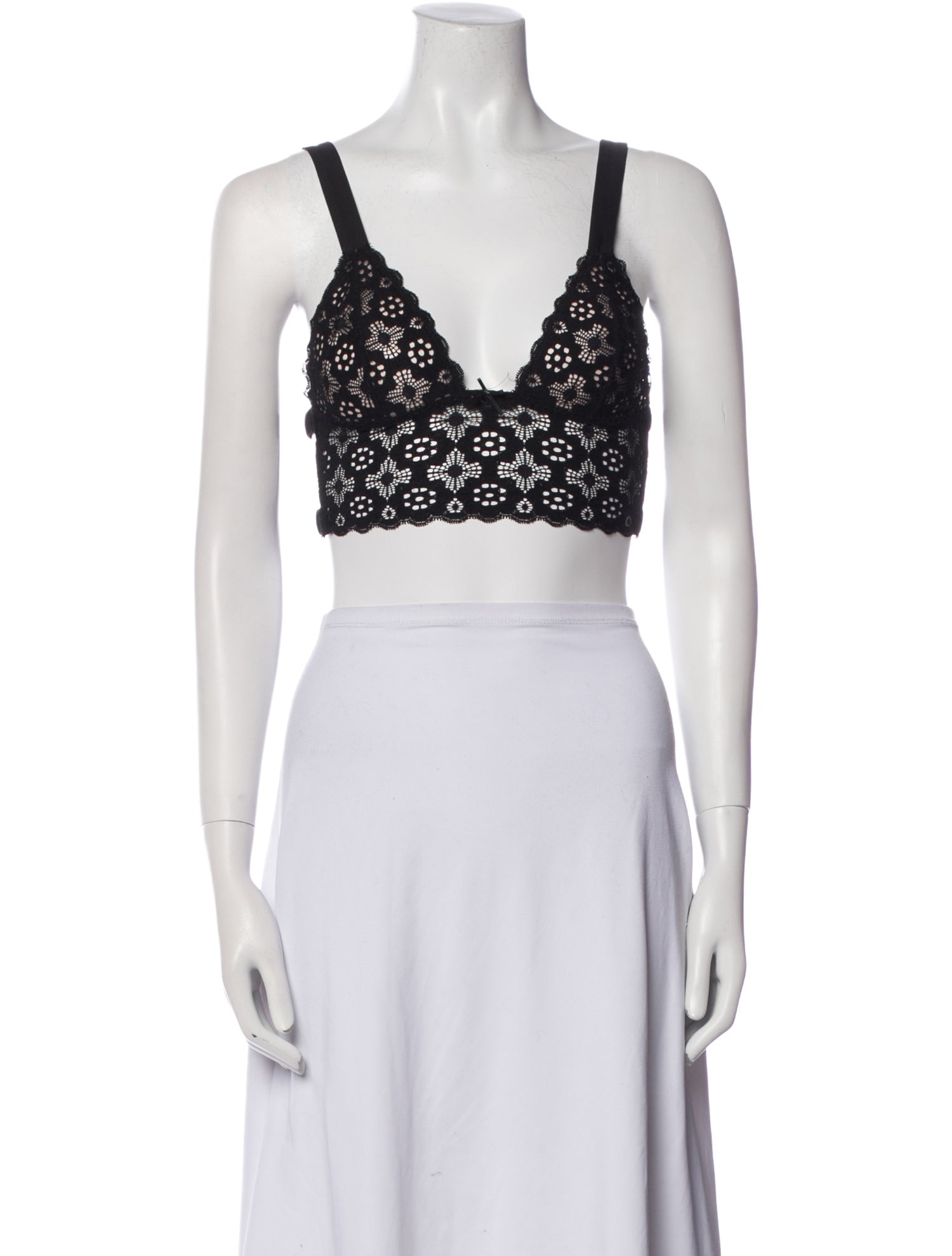 Fleur Du Mal Lace Pattern V-Neck Crop Top