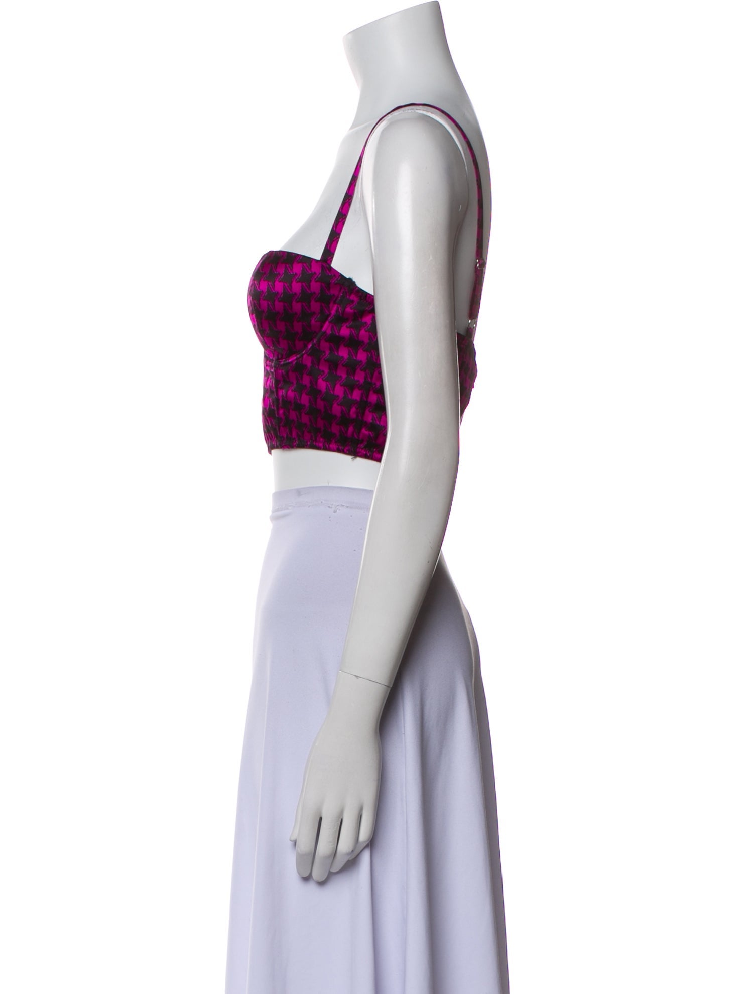 Fleur Du Mal Silk Houndstooth Print Crop Top