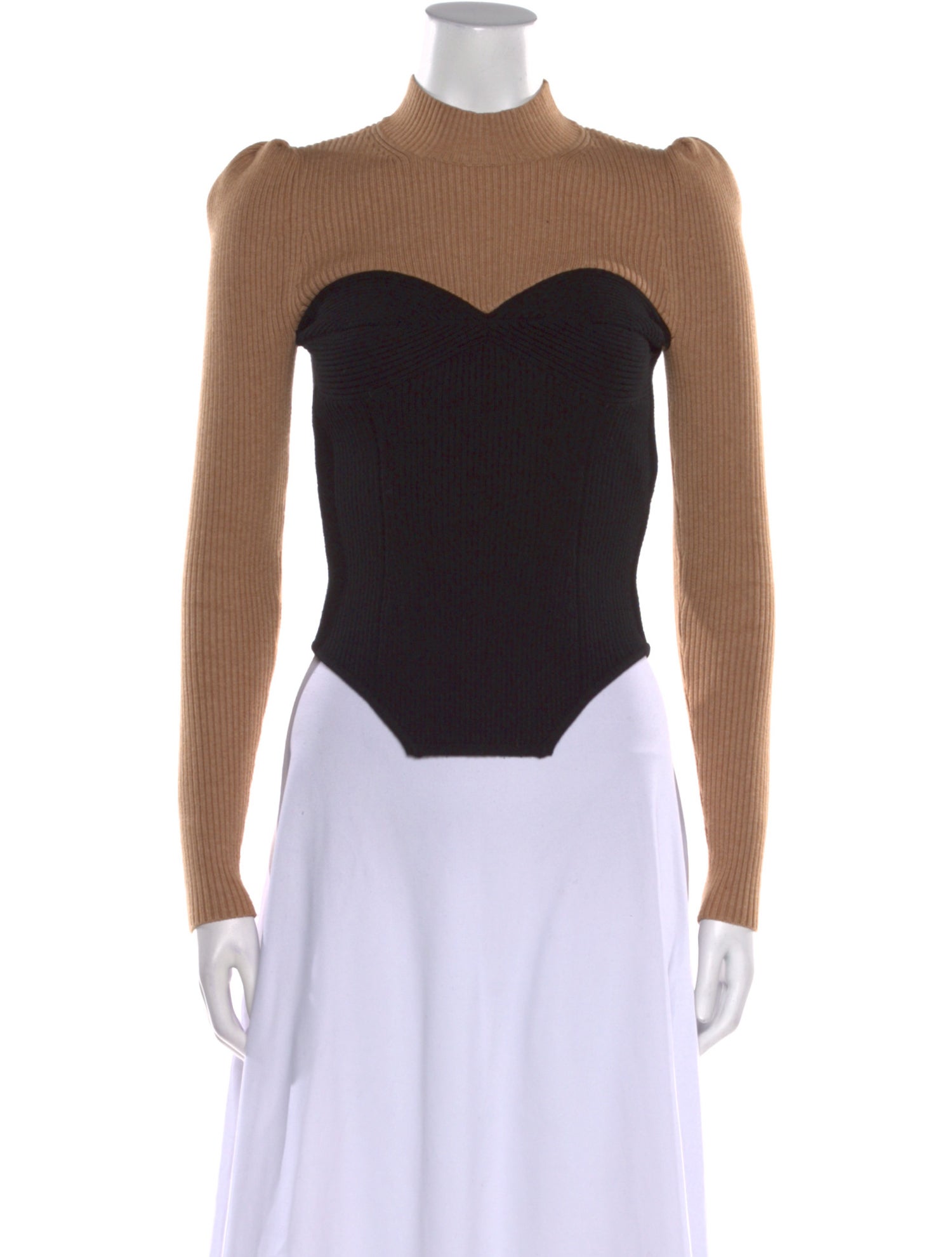 Fleur Du Mal Colorblock Pattern Mock Neck Sweater