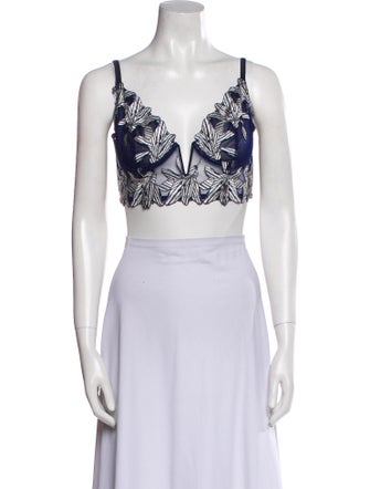 Fleur Du Mal Printed V-Neck Crop Top