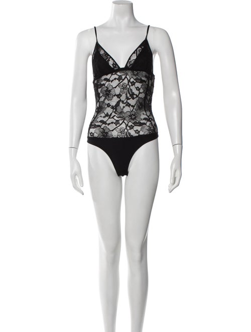 Fleur Du Mal Lace Pattern Square Neckline Bodysuit