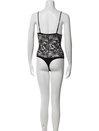 Fleur Du Mal Lace Pattern Square Neckline Bodysuit