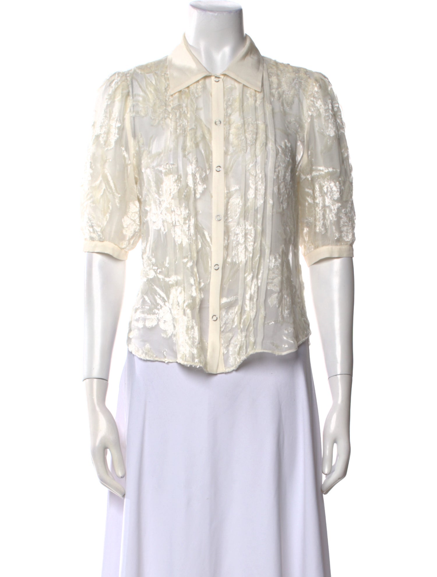 Fleur Du Mal Lace Pattern Three-Quarter Sleeve Button-Up Top