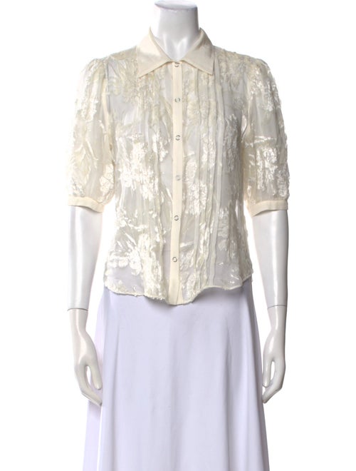Fleur Du Mal Lace Pattern Three-Quarter Sleeve Button-Up Top