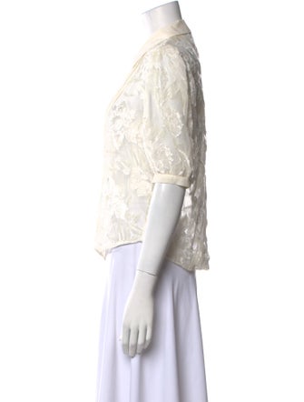 Fleur Du Mal Lace Pattern Three-Quarter Sleeve Button-Up Top