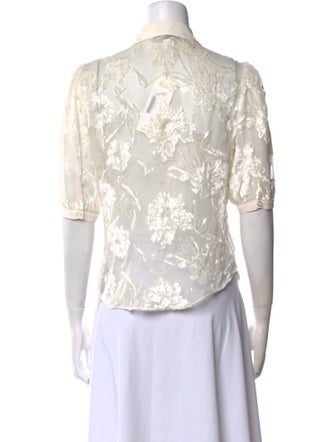Fleur Du Mal Lace Pattern Three-Quarter Sleeve Button-Up Top