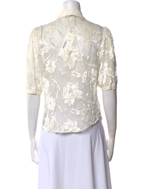 Fleur Du Mal Lace Pattern Three-Quarter Sleeve Button-Up Top