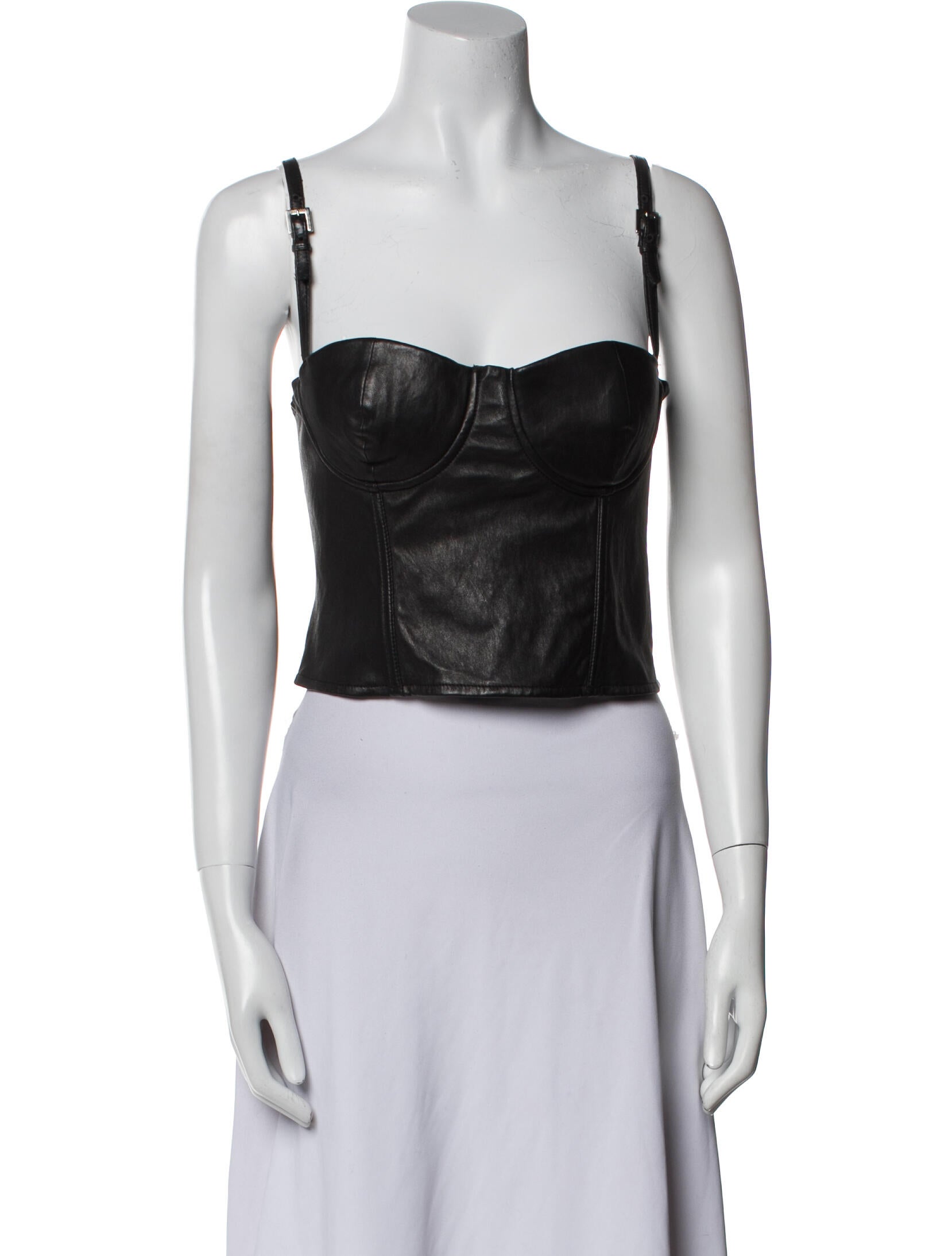 Fleur Du Mal Leather Square Neckline Crop Top