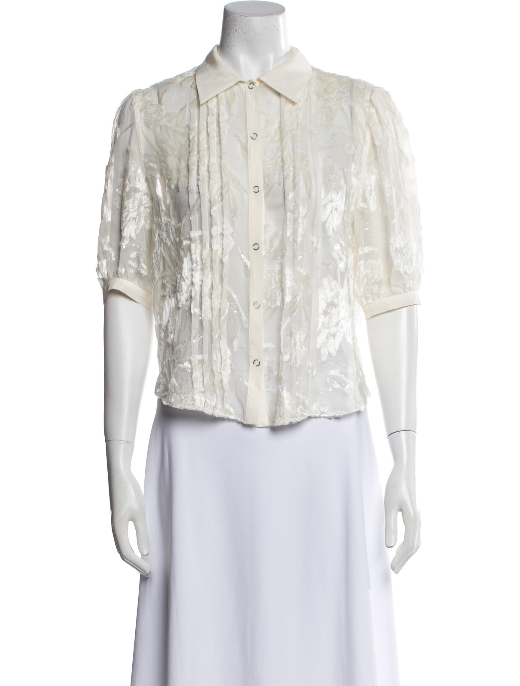 Fleur Du Mal Printed Three-Quarter Sleeve Button-Up Top