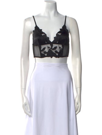 Fleur Du Mal Lace Pattern V-Neck Crop Top
