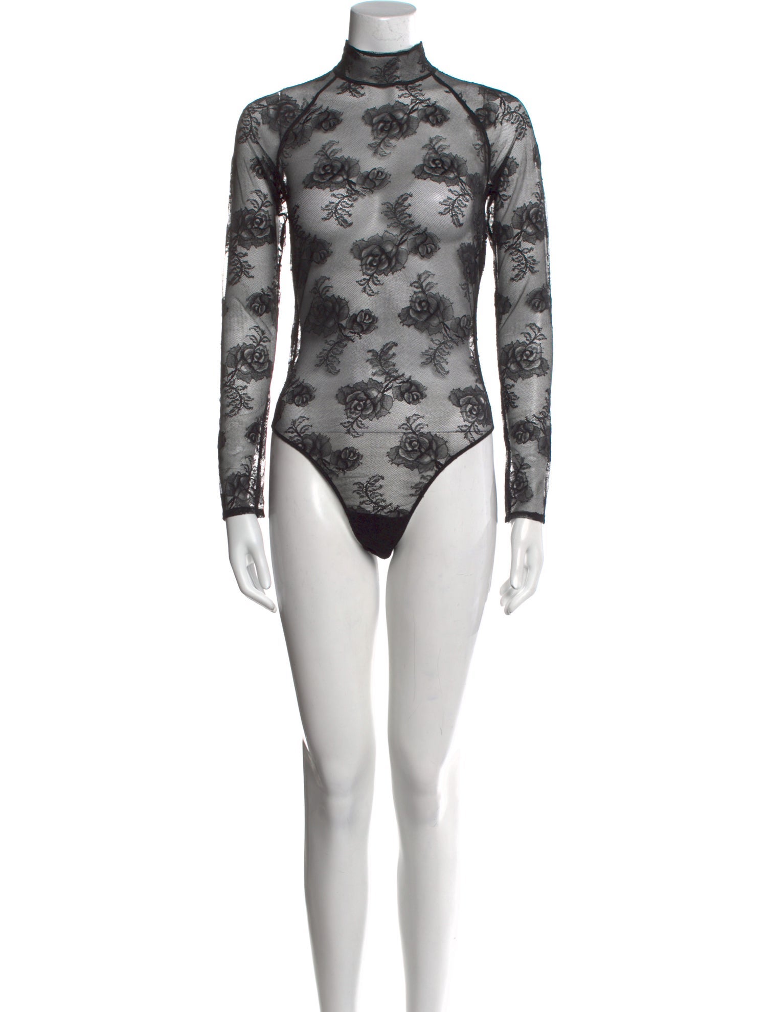Fleur Du Mal Lace Pattern Mock Neck Bodysuit