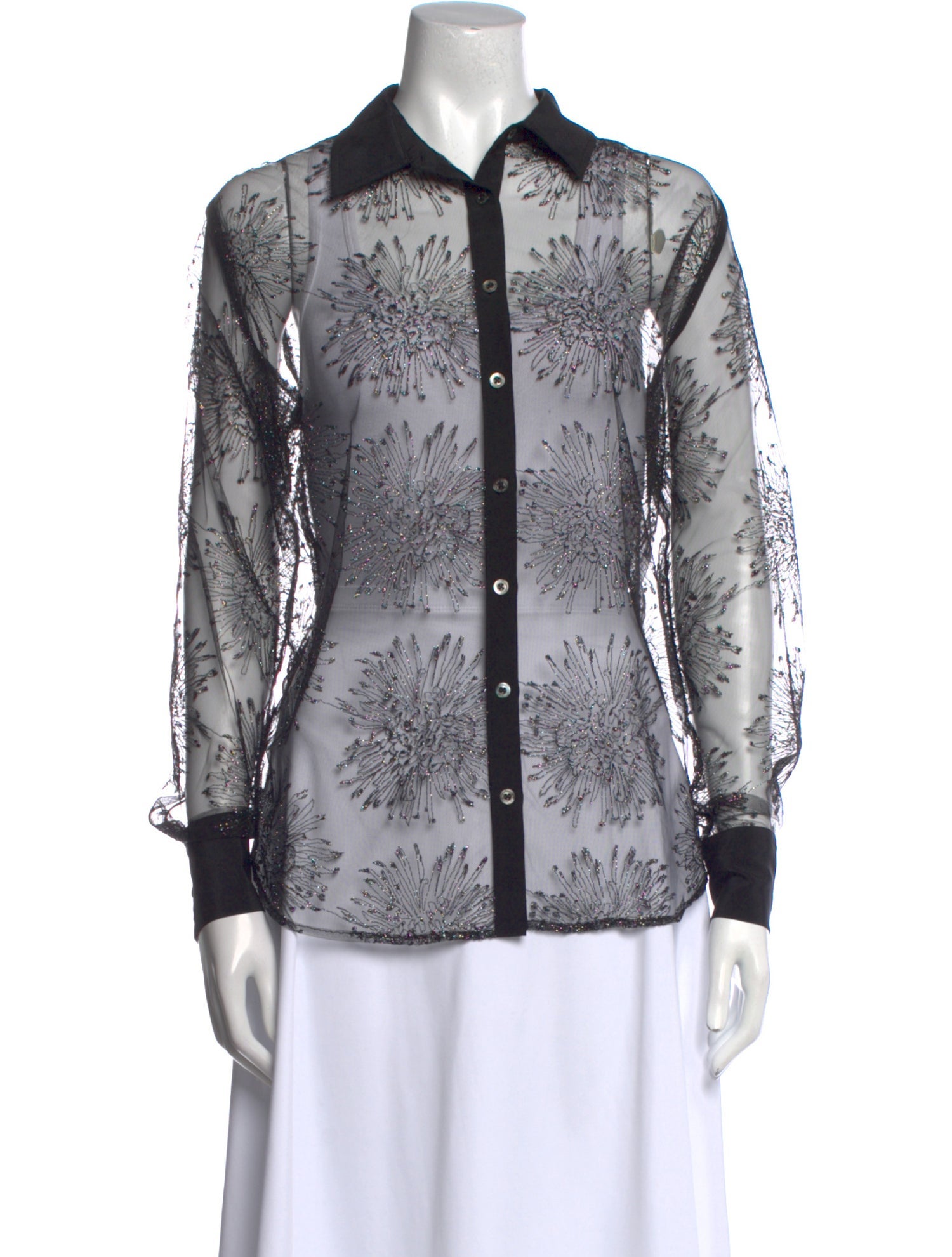 Fleur Du Mal Lace Pattern Long Sleeve Button-Up Top