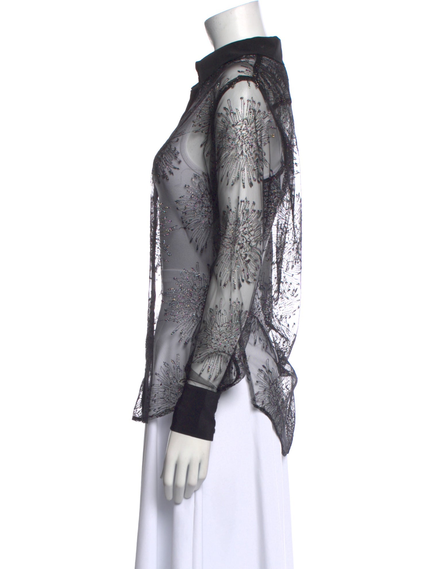 Fleur Du Mal Lace Pattern Long Sleeve Button-Up Top