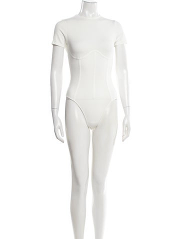 Pre-owned Fleur Du Mal Crew Neck Short Sleeve Bodysuit W/ Tags In White