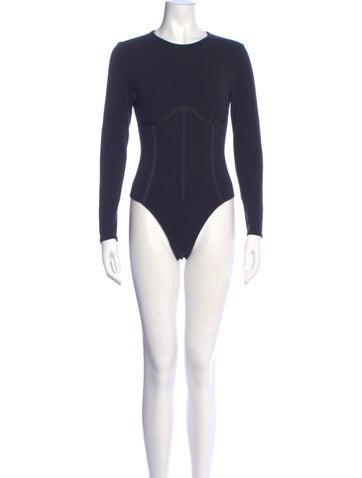 Pre-owned Fleur Du Mal Crew Neck Long Sleeve Bodysuit In Black