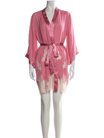 Pre-owned Fleur Du Mal Silk Lace Pattern Robe In Pink