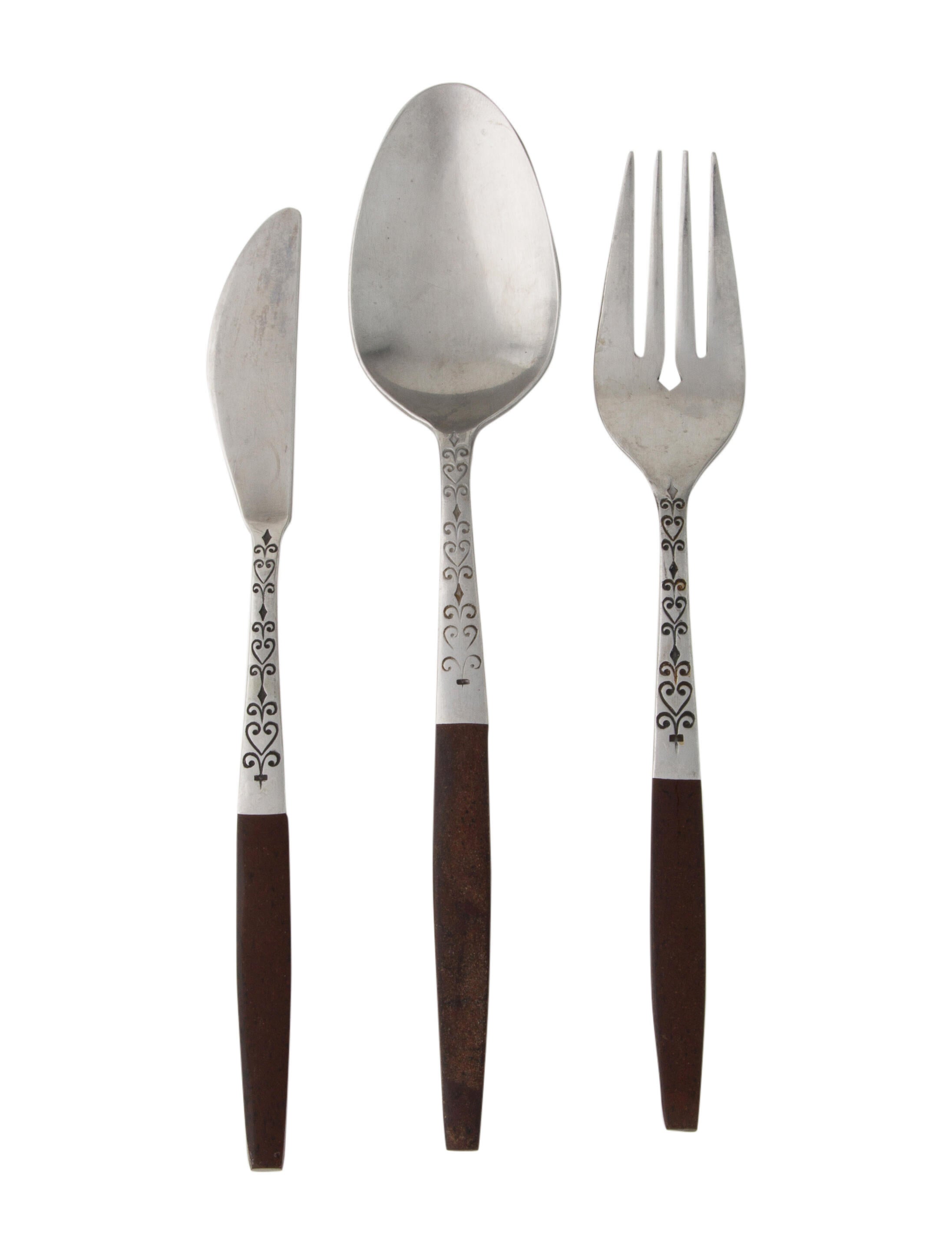 Flatware 9Piece Interpur MidCentury Modern Flatware Set Brown, 9