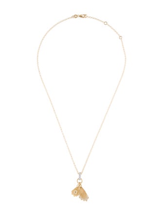 FoundRae 18K Diamond Initial Letter 'G' Butterfly Wings Miniature Medallion Necklace