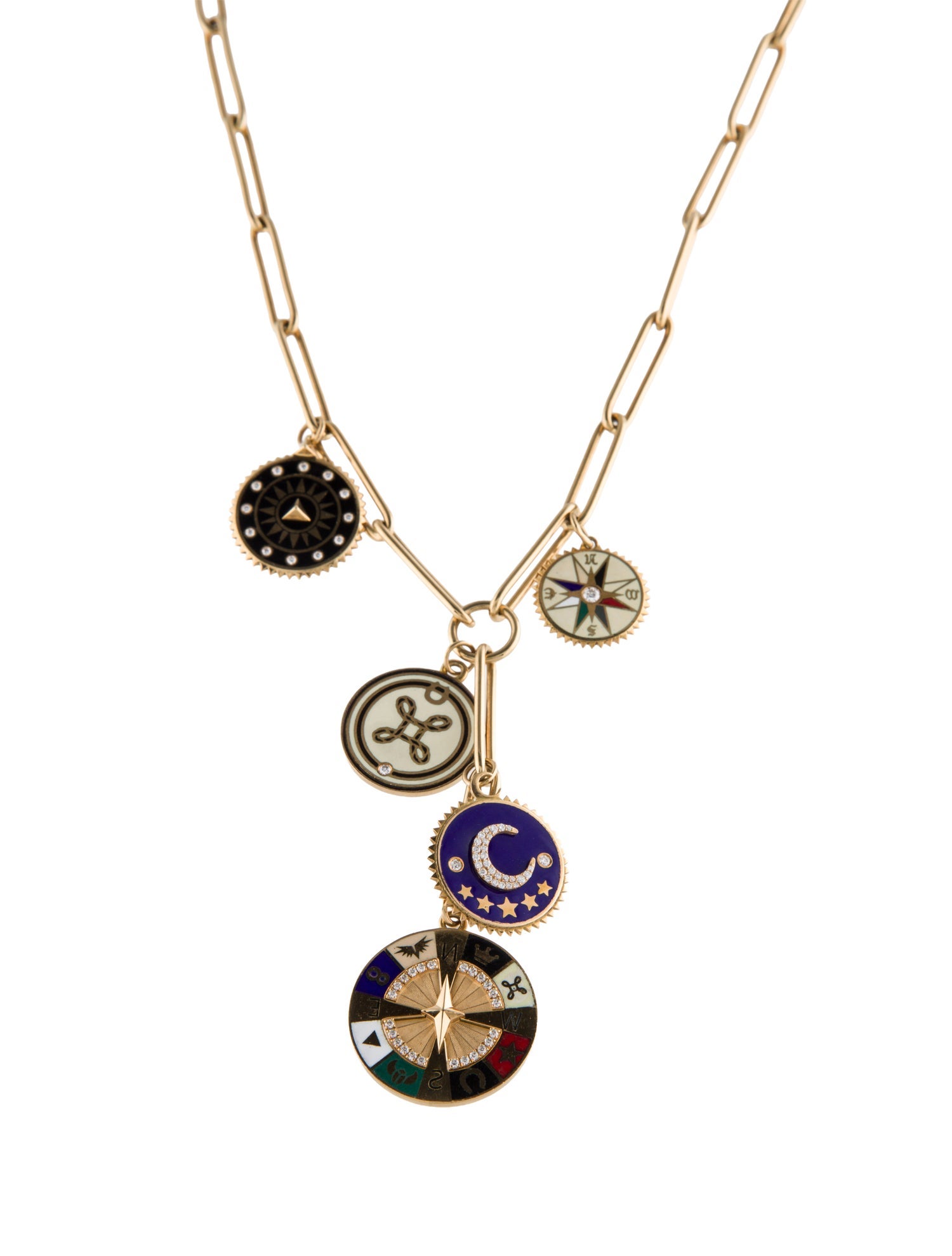 FoundRae 18K Diamond & Enamel 5 Medallion Necklace