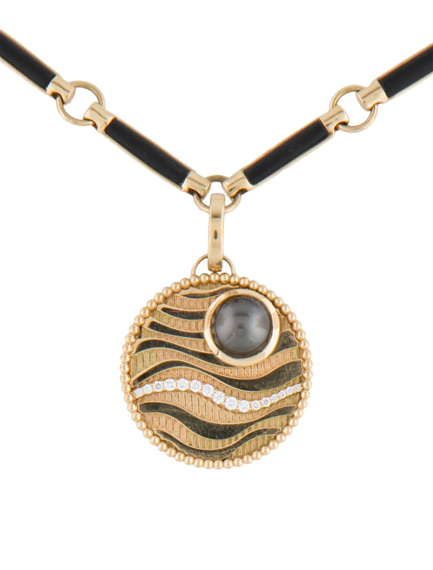 FoundRae 18K Pearl, Onyx, & Diamond Large Sana Specialty Medallion Annex Link Necklace