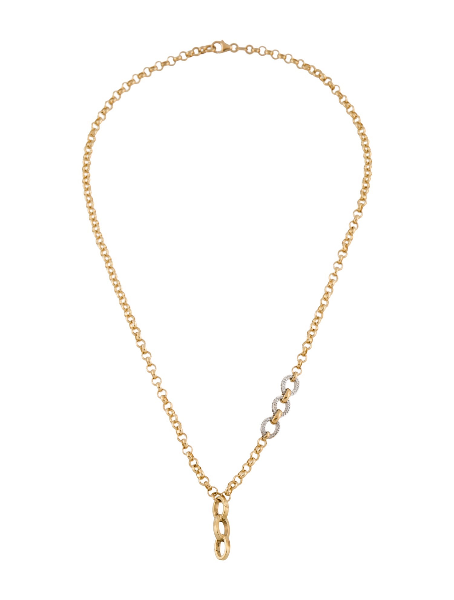 FoundRae 18K Diamond Triple Annex Pavé Link Belcher Pendant Necklace