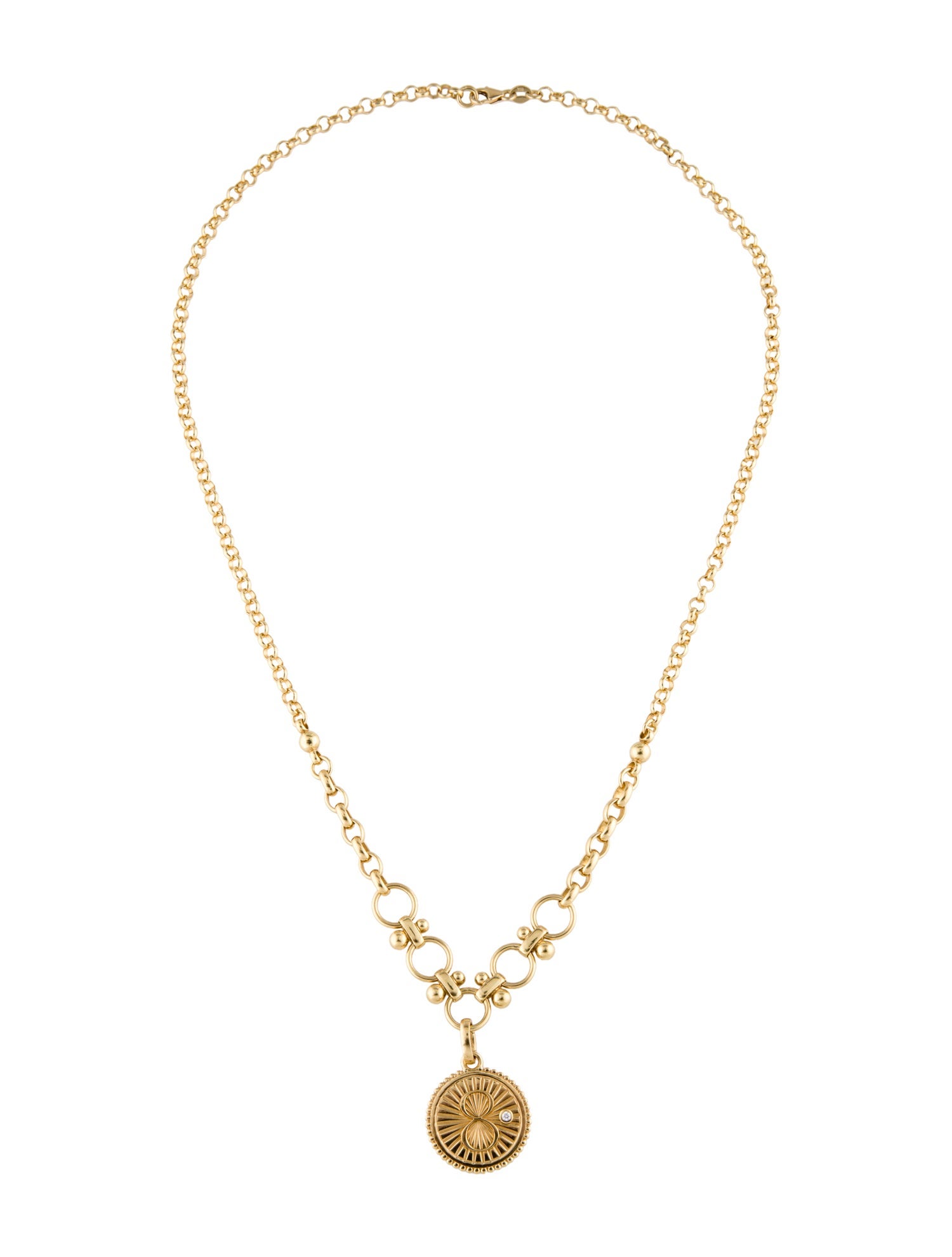 FoundRae 18K Diamond Karma Medallion w/Dotted Mixed Belcher Chain Necklace