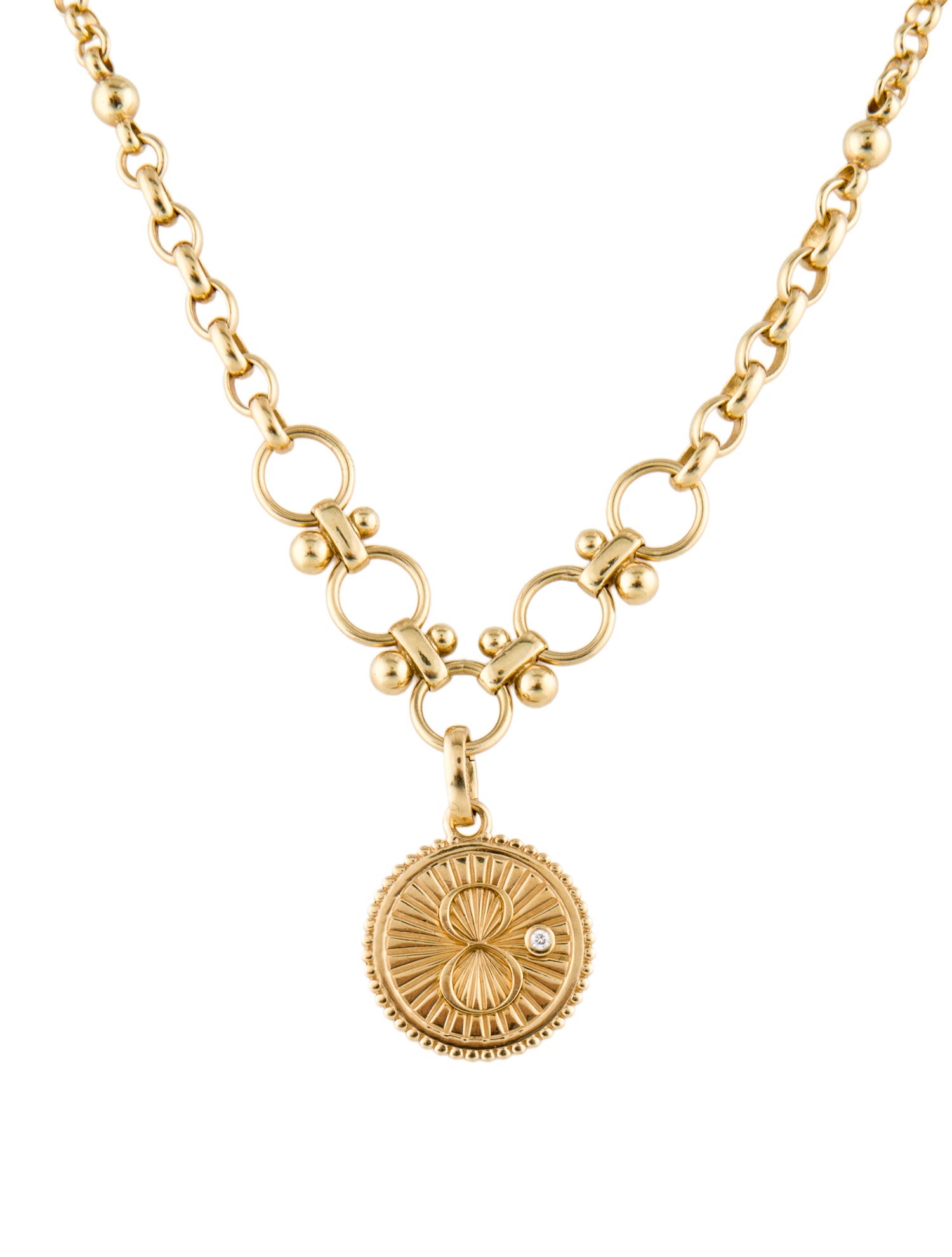 FoundRae 18K Diamond Karma Medallion w/Dotted Mixed Belcher Chain Necklace