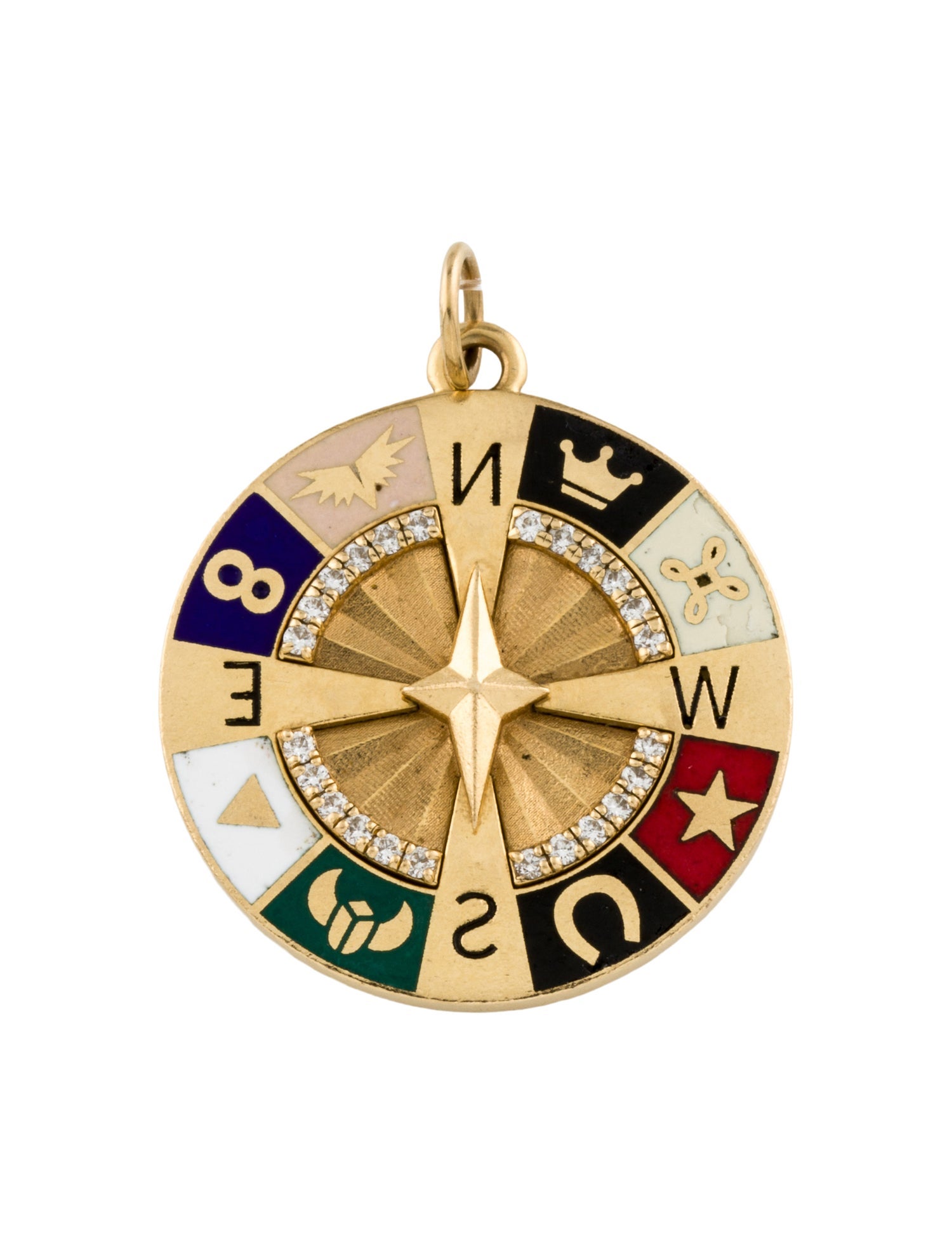 FoundRae 18K Diamond & Enamel 'Internal Compass' Large Champleve Wheel Medallion