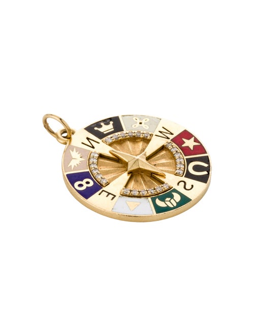 FoundRae 18K Diamond & Enamel 'Internal Compass' Large Champleve Wheel Medallion