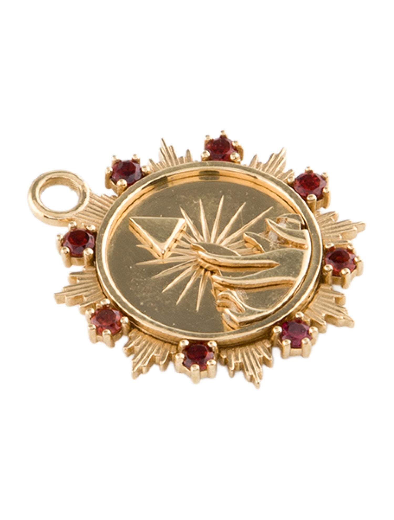 FoundRae 18K Garnet Fire Astrology Badge Medallion Pendant
