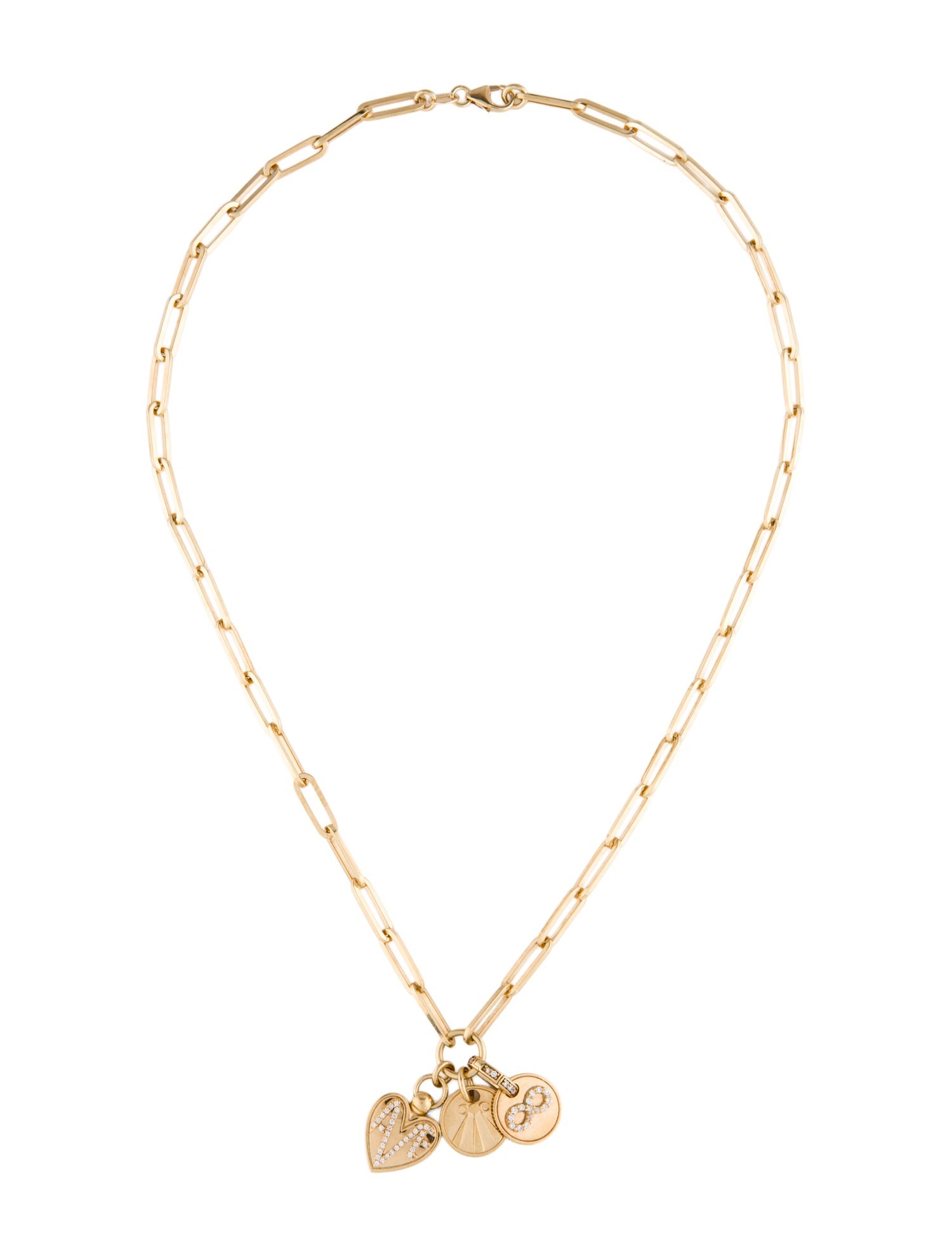 FoundRae 18K Diamond Infinty ,Mind Body Soul & Amate Beloved Charm Pendant Necklace