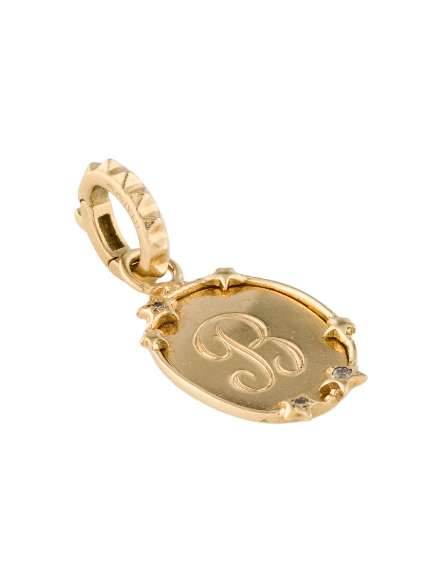 FoundRae 18K Diamond Initial 'B' Miniature Oval Disk w/ Annex Link