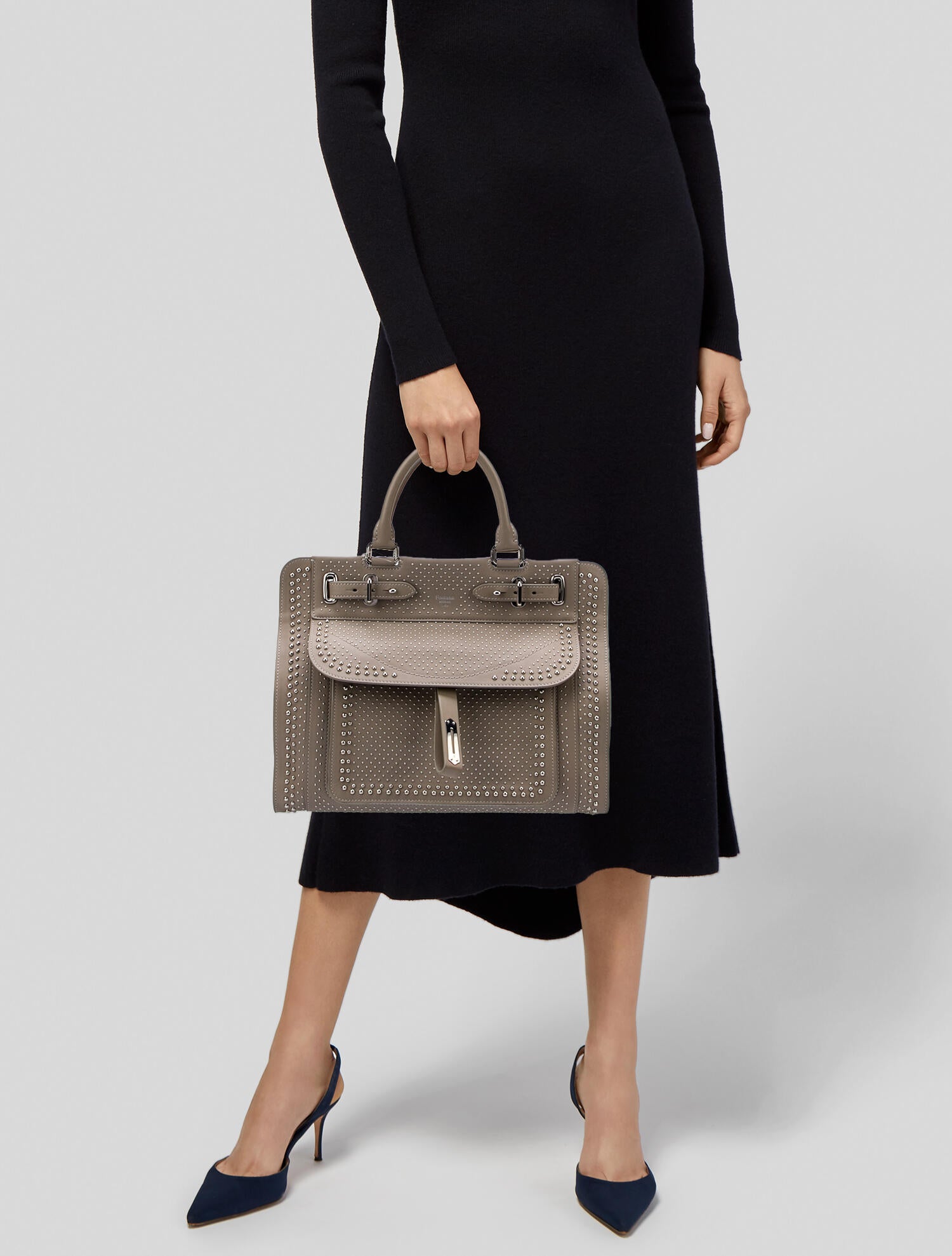 Fontana Milano 1915 Leather Studded Handle Bag w/ Tags - Neutrals
