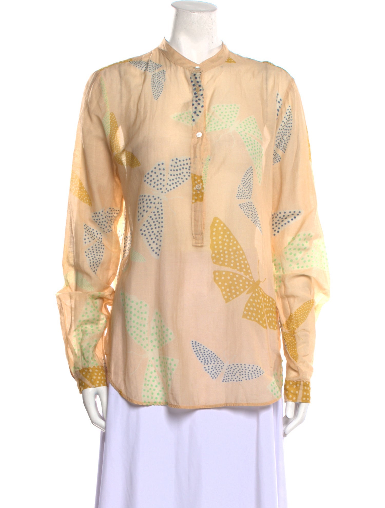 forte_forte Printed Mock Neck Button-Up Top w/ Tags