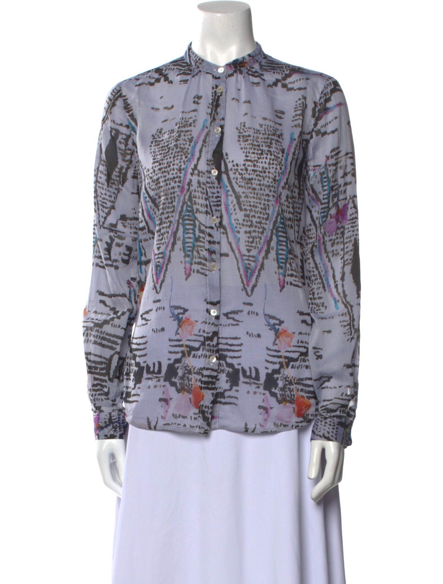 forte_forte Printed Mock Neck Button-Up Top