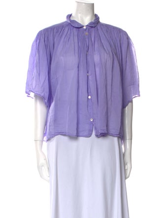 forte_forte Mock Neck Three-Quarter Sleeve Button-Up Top