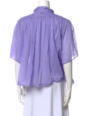 forte_forte Mock Neck Three-Quarter Sleeve Button-Up Top