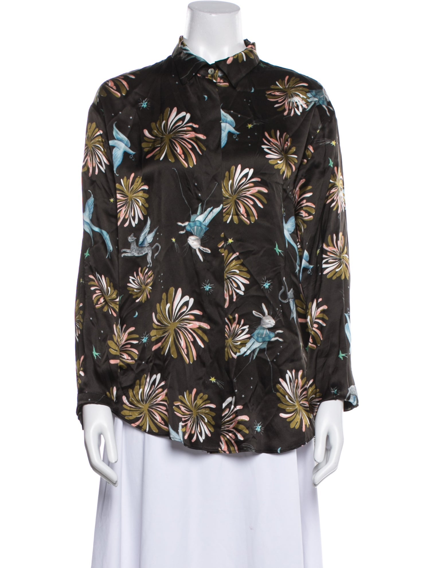 forte_forte Silk Floral Print Button-Up Top