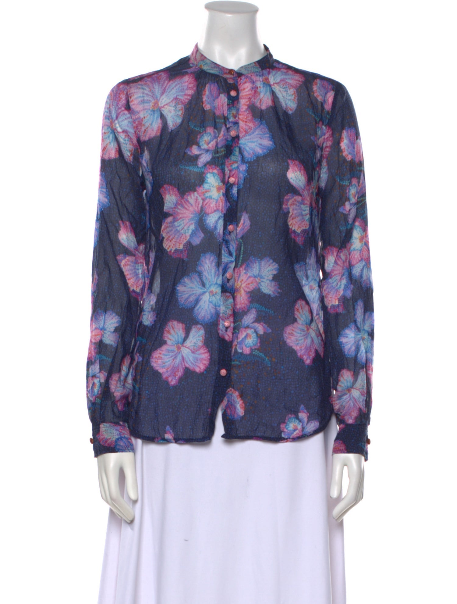 forte_forte Floral Print Mock Neck Button-Up Top