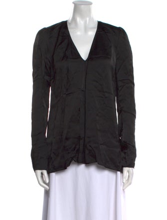 forte_forte V-Neck Long Sleeve Button-Up Top