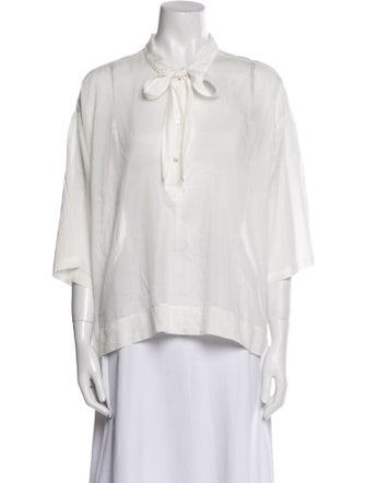 forte_forte Tie Neck Three-Quarter Sleeve Blouse