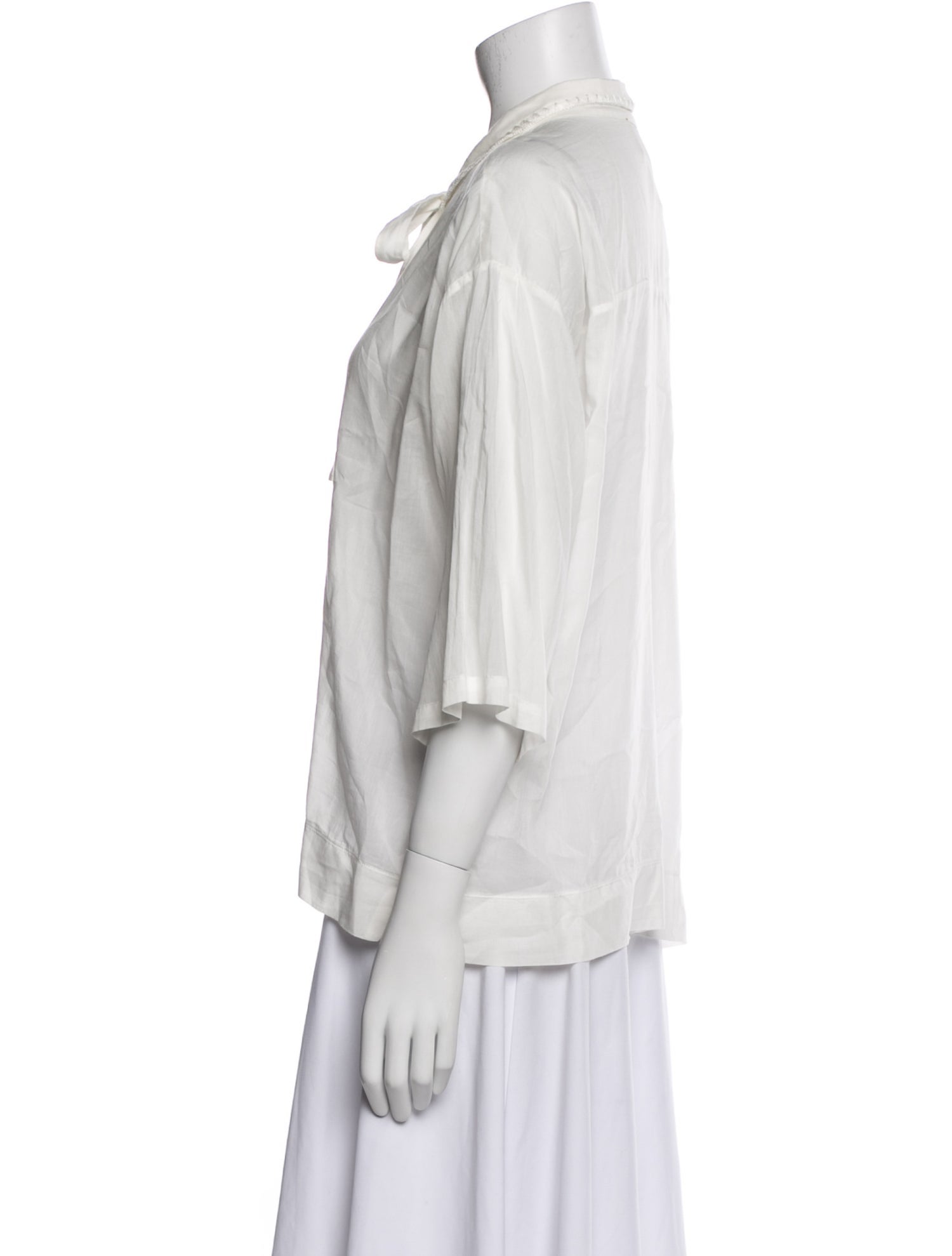 forte_forte Tie Neck Three-Quarter Sleeve Blouse